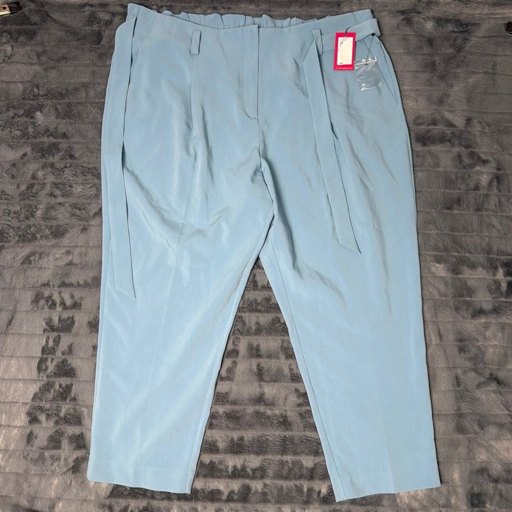 Vince Camuto Womens 22W Light Blue Pleated Tie Waist Tapered Trousers 92223302
